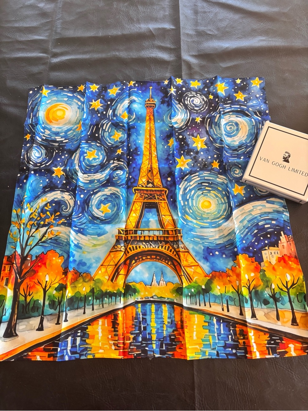 Van Gogh Limited Eiffel Tower Silk Scarf - Starry Night Colors
